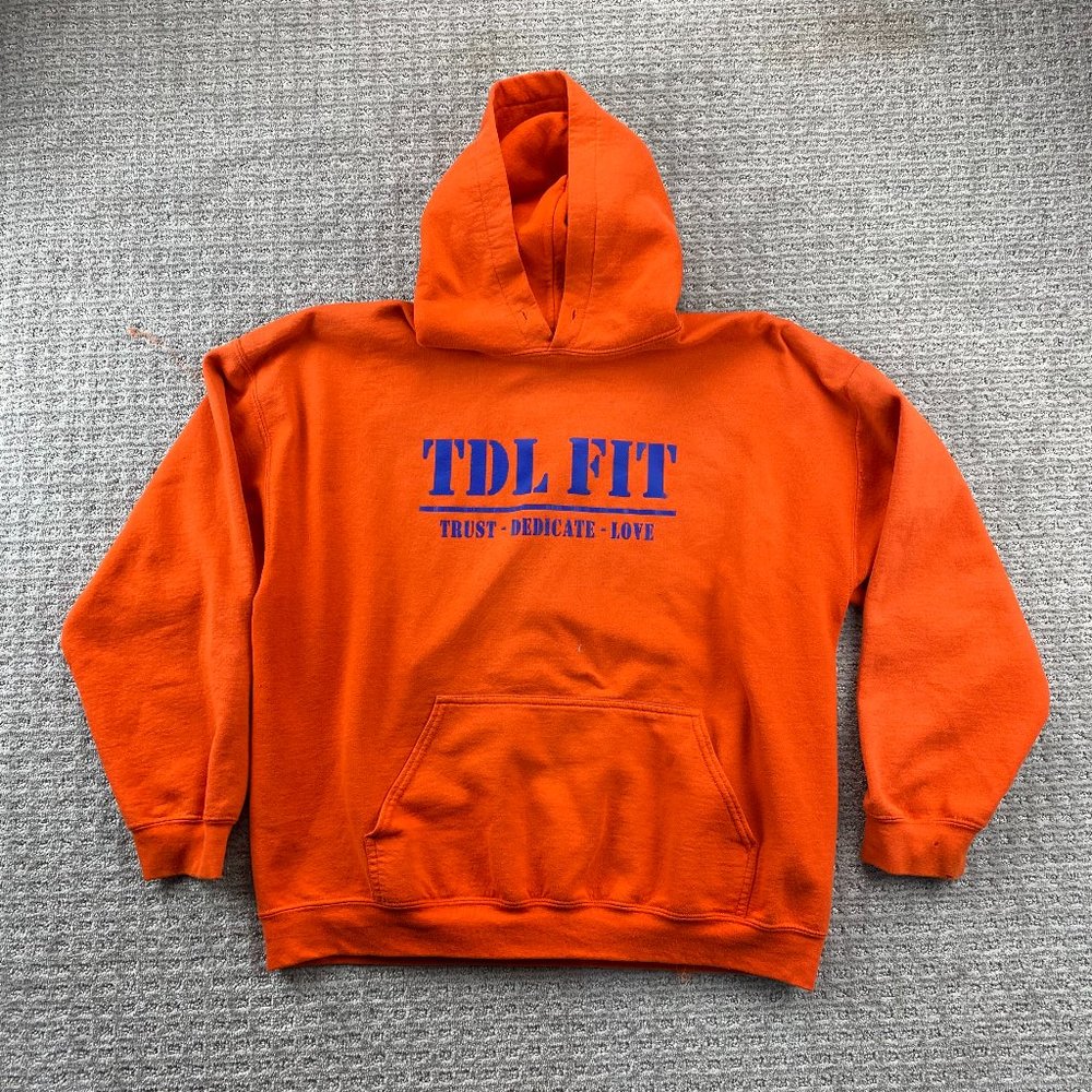 Gildan Heavy Sweater Men XL Orange Hoodie Sweatshirt TDL Trust Dedicate Love